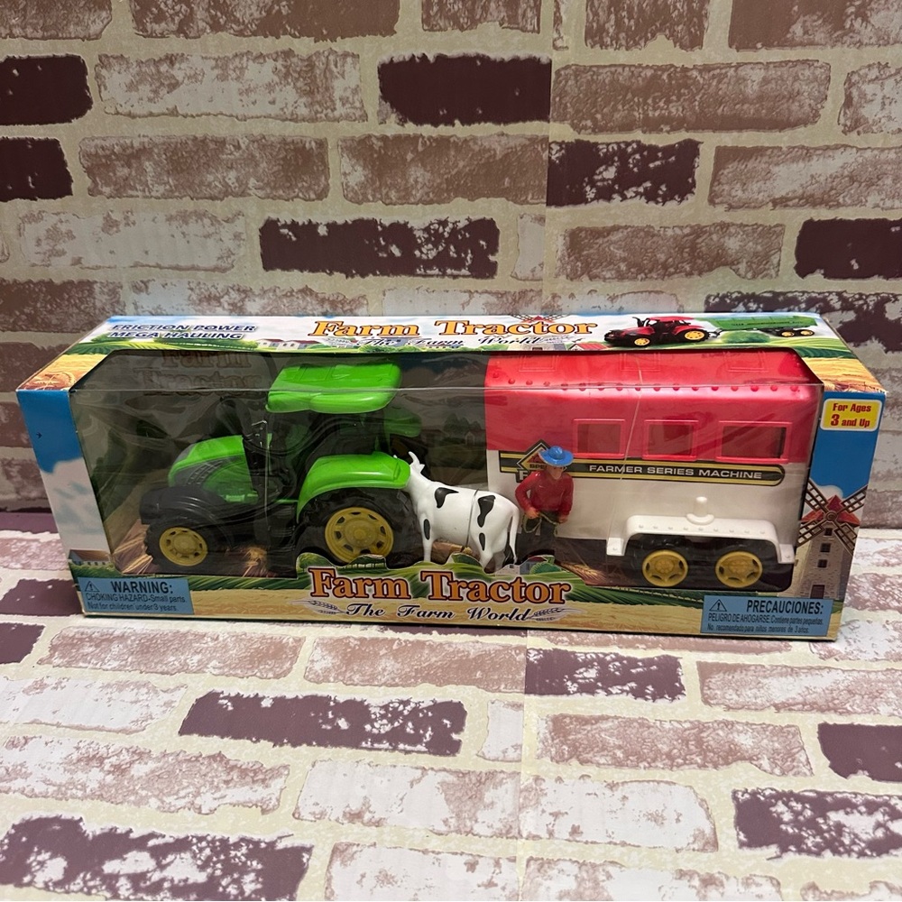 Kids Farm Tractor Set with Green Tractor and Red Trailer